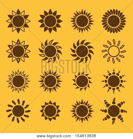 The sun set of 16 icon. Sunrise and sunshine, weather, sun symbol. UI. Web. Logo. Sign. Flat design. App. Stock vector