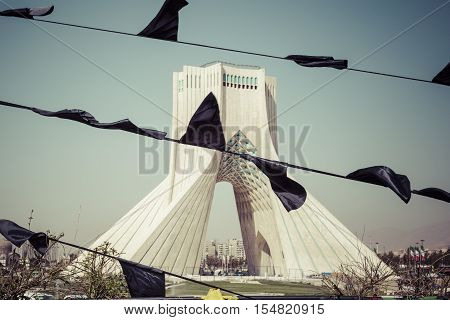 Teheran, Iran - October 03, 2016: Azadi Tower With Flasgs Of Iran, Tehran, Iran