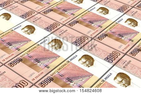 Angolan kwanza bills stacks background. 3D illustration.