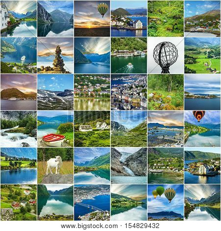 Norway, natural landscapes, travel collage, tourist background