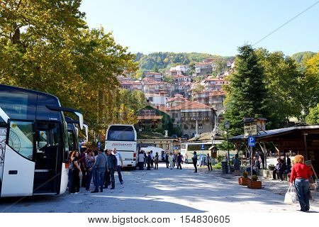 METSOVO VILLAGE GREECE-OCTOBER 11: The tourists enjoing their vacation in Metsovo village on October 11 2013 in Metsovo Greece. Up to 12 mln tourists is expected to visit Greece in year 2013