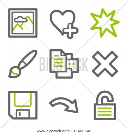 Image viewer web ikoner, grøn og grå contour serien sat 2