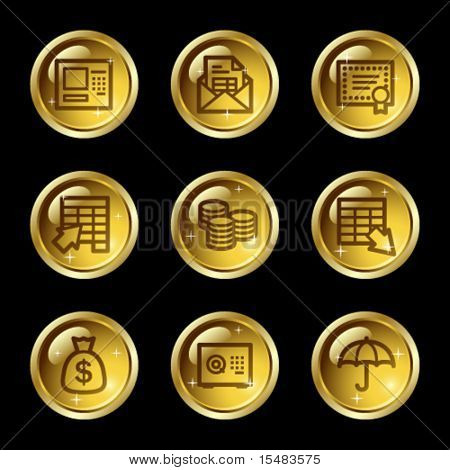 Bankowości internetowej ikony, złoty błyszczący buttons serii