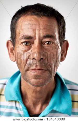 Portrait of real white caucasian man with no expression ID or passport photo full collection of diverse face and expressions