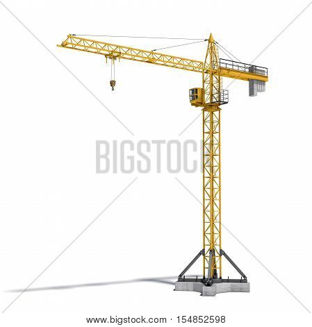 3d rendering of a yellow tower crane full-height isolated on the white background. Building and construction. Machinery and equipment. 3d modeling.