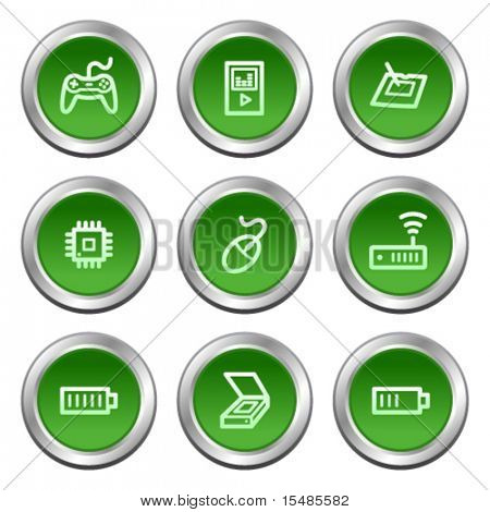 Conjunto de ícones de eletrônica web 2, série de botões de círculo verde