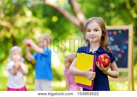 Adorable Little Schoolgirl Is Going Back To School