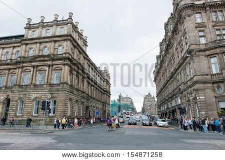 Edinburgh, Scotland - 16 July 2016 - View Of Princes Stree With Walking Peoplet. On 16 July 2016 In