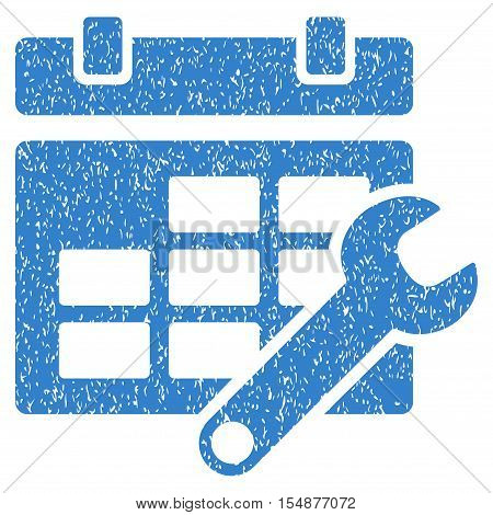 Timetable Options grainy textured icon for overlay watermark stamps. Flat symbol with scratched texture. Dotted vector cobalt ink rubber seal stamp with grunge design on a white background.