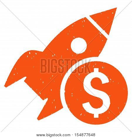 Business Startup grainy textured icon for overlay watermark stamps. Flat symbol with unclean texture. Dotted vector orange ink rubber seal stamp with grunge design on a white background.