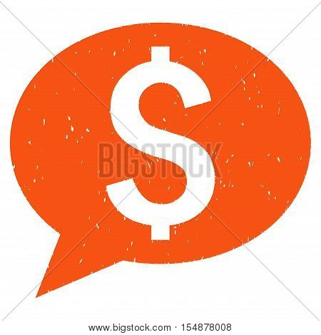 Financial Message grainy textured icon for overlay watermark stamps. Flat symbol with scratched texture. Dotted vector orange ink rubber seal stamp with grunge design on a white background.