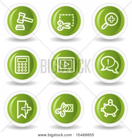 Shopping web icone set 3, verde i tasti cerchio