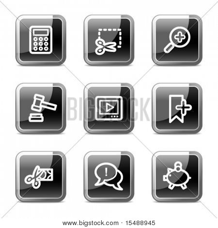 Shopping web icone set 3, nero lucido quadrato pulsanti serie