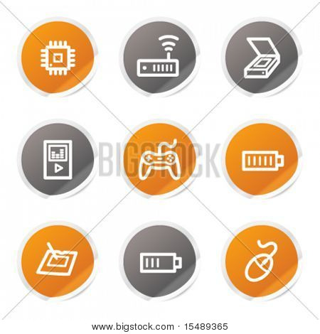 Conjunto de ícones eletrônica web 2, autocolantes laranja e cinza