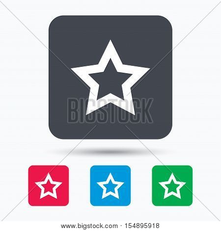 Star icon. Favorite or best sign. Web ranking symbol. Colored square buttons with flat web icon. Vector