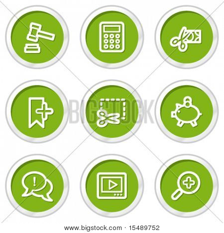 Shopping web icone set 3, verde i tasti cerchio