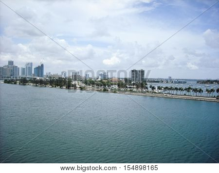 City shore line on the tropical sea