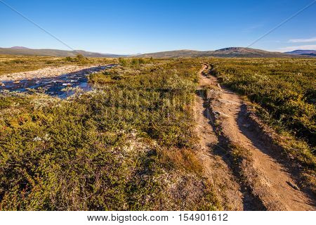 sunny landscape Norway mountains Dovrefjell