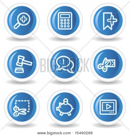 Shopping web icone set 3, blu pulsanti cerchio lucido