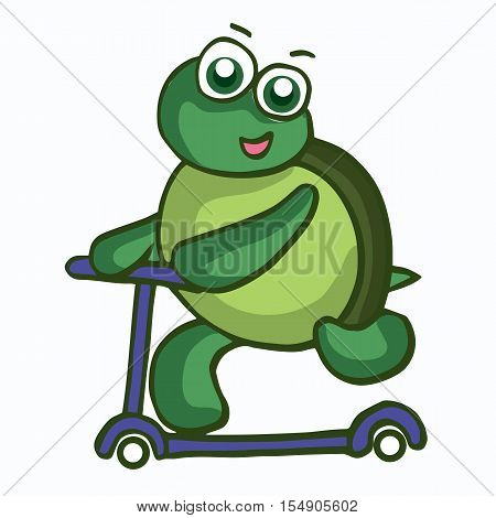 Vector Illustration of Funny Turtle with scooter cartoon