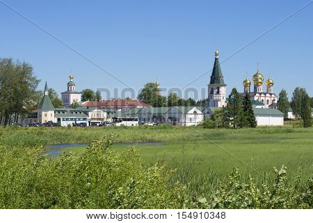 View of the old monastery of Iveron svyatoozerskaya, july afternoon. Valday, Novgorod region