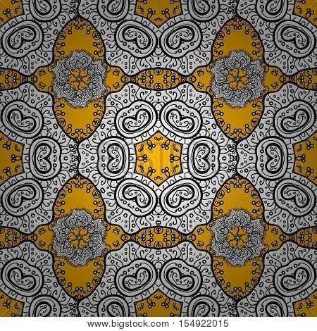 Seamless Background. Circle Flower Mandalas Seamless Pattern In Black White And Yellow Orange Vector