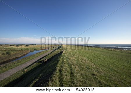 View from Mando dike. Wadden Sea to the right and island to the lleft. Danish national park under UNESCO World Heritage.
