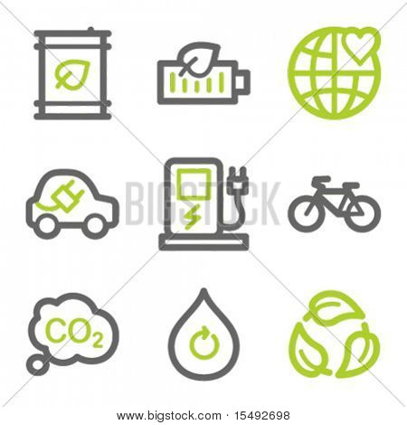 Ecology web icons set 4, green and gray contour series