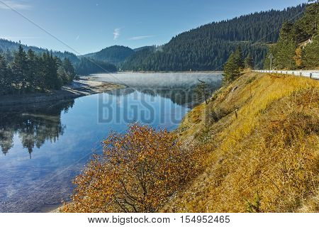 Fog over the water of Golyam Beglik Reservoir, Pazardzhik Region, Bulgaria