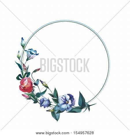 Wildflower Eustoma flower frame in a watercolor style isolated. Full name of the plant: Eustoma russellianum. Aquarelle wild flower for background, texture, wrapper pattern, frame or border.