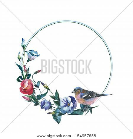 Wildflower Eustoma flower frame in a watercolor style isolated. Full name of the plant: Eustoma russellianum. Aquarelle wild flower for background, texture, wrapper pattern, frame or border.