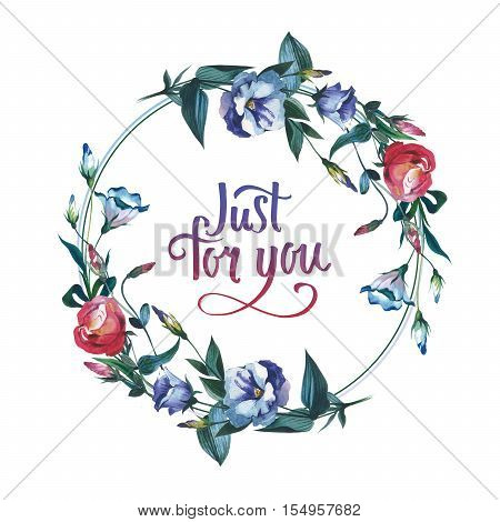 Wildflower Eustoma flower frame in a watercolor style isolated. Full name of the plant: Eustoma russellianum. Aquarelle wild flower for background, texture, wrapper pattern, frame or border.