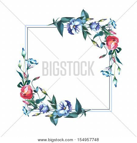 Wildflower Eustoma flower frame in a watercolor style isolated. Full name of the plant: Eustoma russellianum. Aquarelle wild flower for background, texture, wrapper pattern, frame or border.