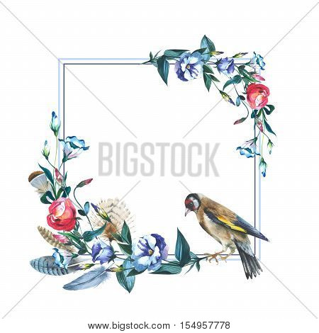 Wildflower Eustoma flower frame in a watercolor style isolated. Full name of the plant: Eustoma russellianum. Aquarelle wild flower for background, texture, wrapper pattern, frame or border.