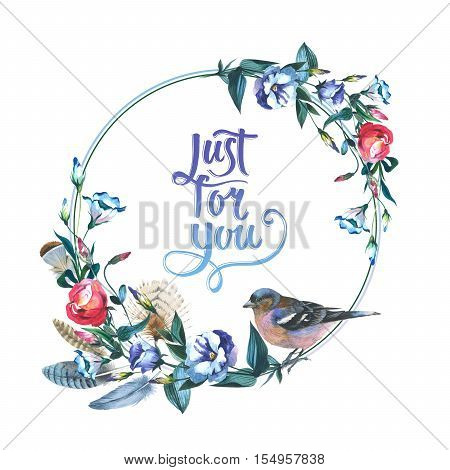 Wildflower Eustoma flower frame in a watercolor style isolated. Full name of the plant: Eustoma russellianum. Aquarelle wild flower for background, texture, wrapper pattern, frame or border.