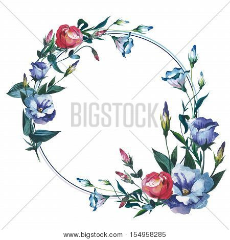 Wildflower Eustoma flower frame in a watercolor style isolated. Full name of the plant: Eustoma russellianum. Aquarelle wild flower for background, texture, wrapper pattern, frame or border.