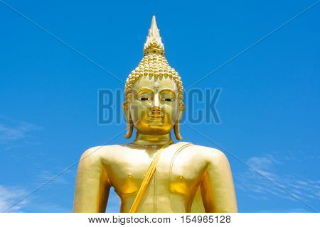 Big image of buddha in thailand and beautiful sky