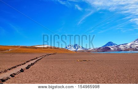 Panoramic view of the Laguna Altiplanica which is a high plateu Lagoon in the area of San Pedro de Atacama in Chile, South America