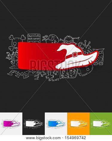 hand drawn simple elements with witch hat paper sticker shadow
