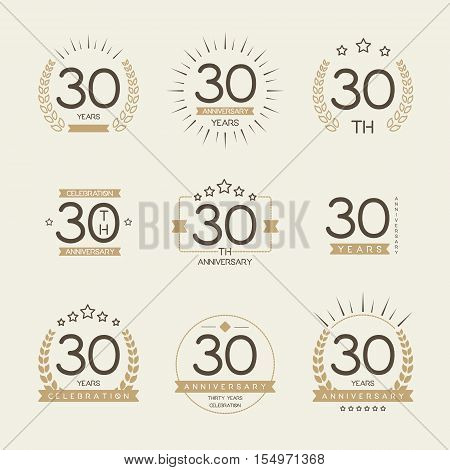 Thirty years anniversary celebration logotype. 30th anniversary logo collection.