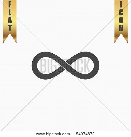 Infinity. Flat Icon. Vector illustration grey symbol on white background with gold ribbon
