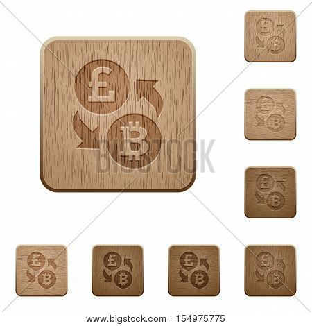 Pound Bitcoin exchange icons in carved wooden button styles