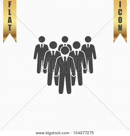 Leader standing in front of corporate crowd. Flat Icon. Vector illustration grey symbol on white background with gold ribbon