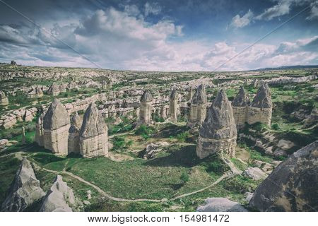 Famous Love valley in Cappadocia, Turkey. Toned