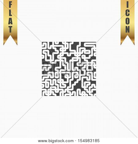 Labyrinth Puzzle rebus. Flat Icon. Vector illustration grey symbol on white background with gold ribbon
