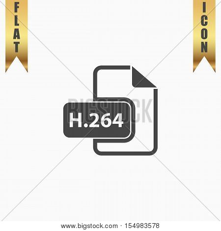 H264 video file extension. Flat Icon. Vector illustration grey symbol on white background with gold ribbon
