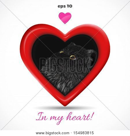 Vector frame in the form of heart. Persian cat is painted by hand. Picture in frame can be easily changed.