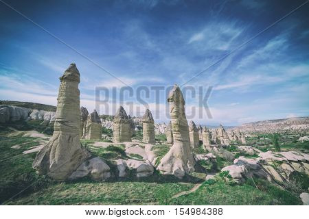 Famous Love valley in Cappadocia, Turkey. Toned