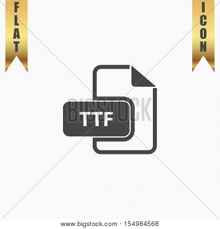 TTF extension text file type. Flat Icon. Vector illustration grey symbol on white background with gold ribbon