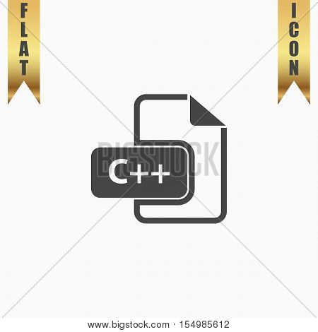 C development file format. Flat Icon. Vector illustration grey symbol on white background with gold ribbon